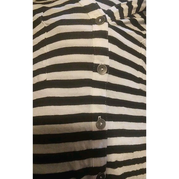 Ladies Liz Claiborne Black/White Striped 3/4 Sleeve Collared Rayon Size Medium - Picture 6 of 6
